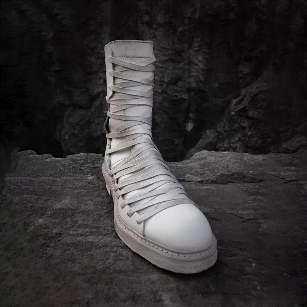 Men's Retro Lace-Up Mid-Calf Platform Boots