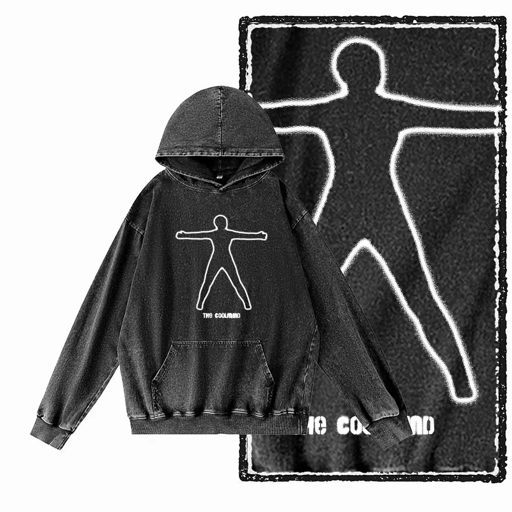 Men's Acid-Washed Black Graphic Pullover Hoodie