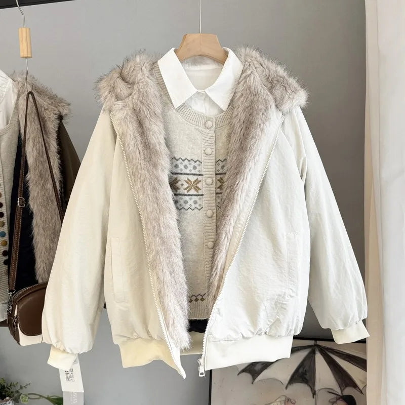Women's Faux-Fur Hooded Padded Jacket with Zip Front