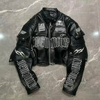 Black Embroidered Skull Graphic Motorcycle Jacket