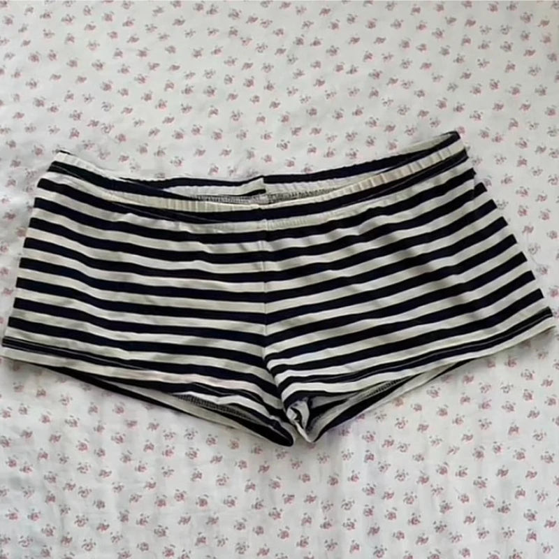 Women's Black-and-White Striped Low-Rise Shorts