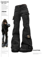 Women's Black Low-Rise Cargo Flare Jeans