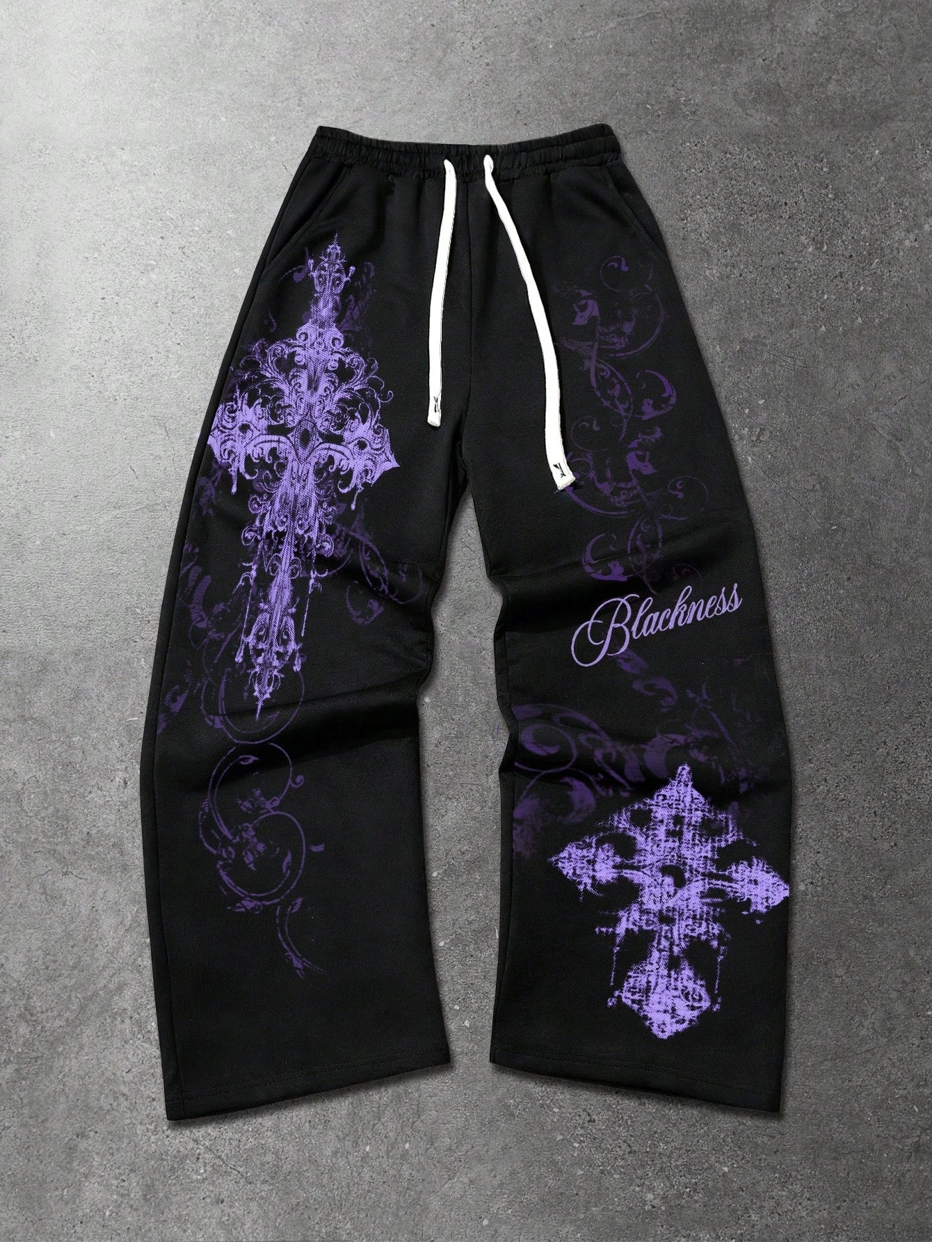 Graphic Print Wide-Leg Drawstring Pants