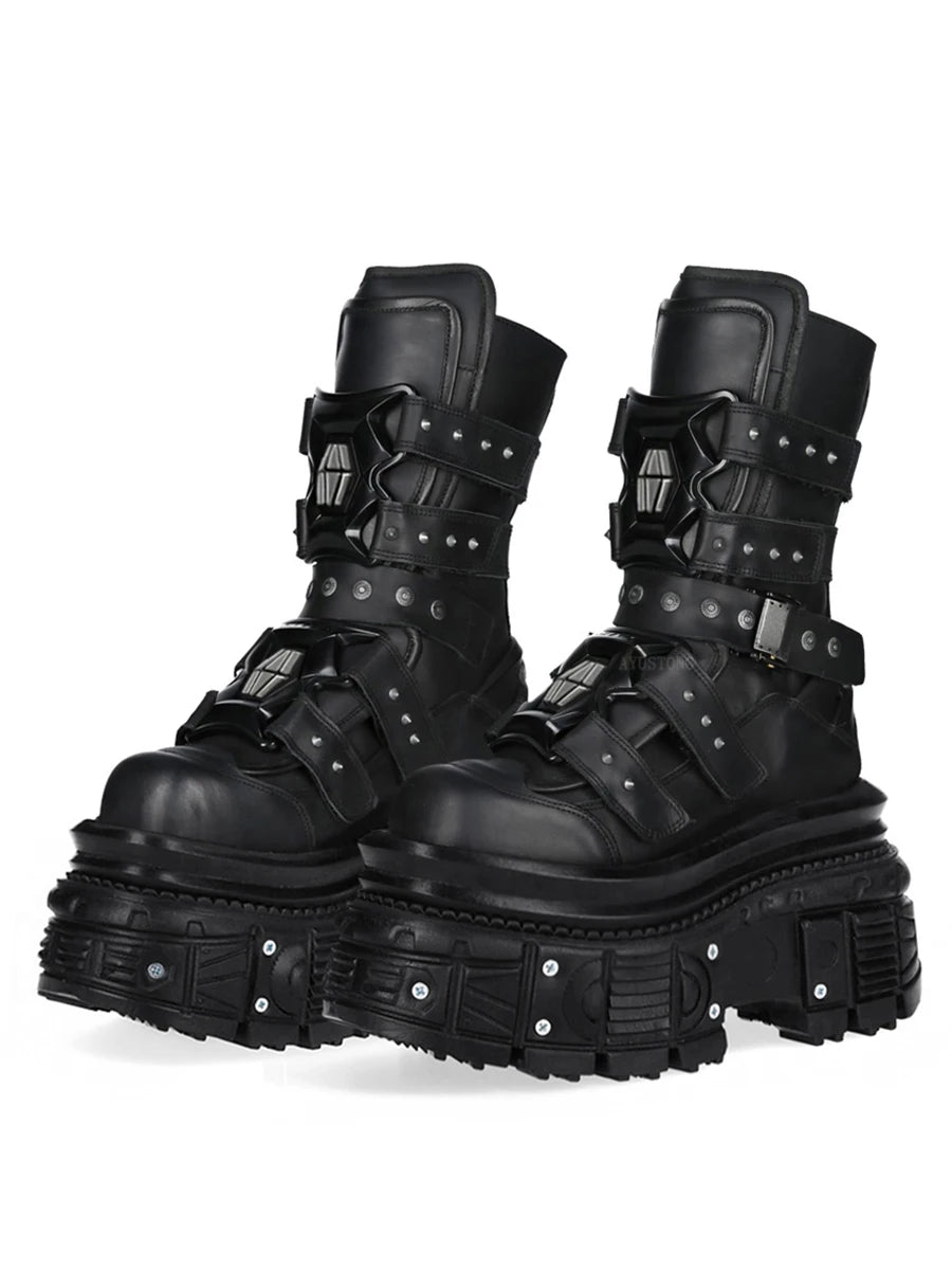 Black Rivet Platform Motorcycle Boots