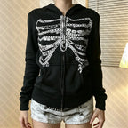 Black Graphic Zip-Up Hoodie