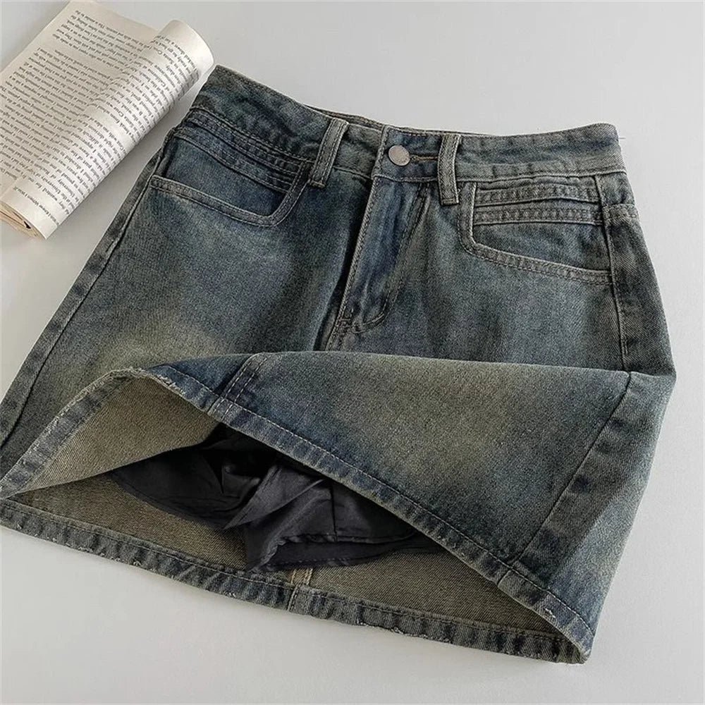 Women's Blue Denim A-Line Mini Skirt