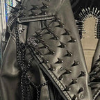 Women's Gray PU Leather Spiked Jacket