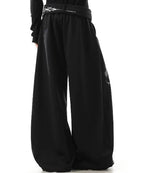 Gothic Graphic Wide-Leg Sweatpants with Drawstring Waist
