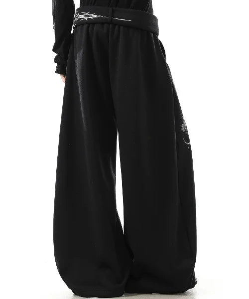 Black Gothic Graphic Wide-Leg Sweatpants