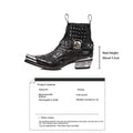 Black Studded Western Boots with Metallic Toe and Skull Buckle