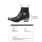 Black Studded Western Boots with Metallic Toe and Skull Buckle
