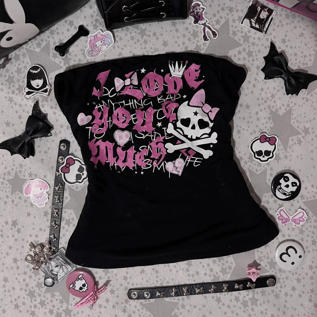 Black Graphic Skull and Crossbones T-Shirt