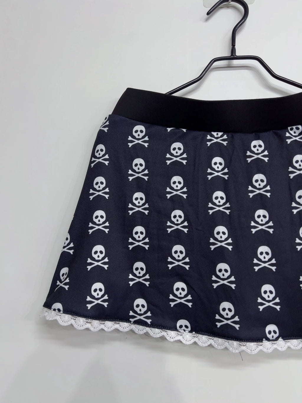 Women's Skull Print Mini Skirt with Lace Trim