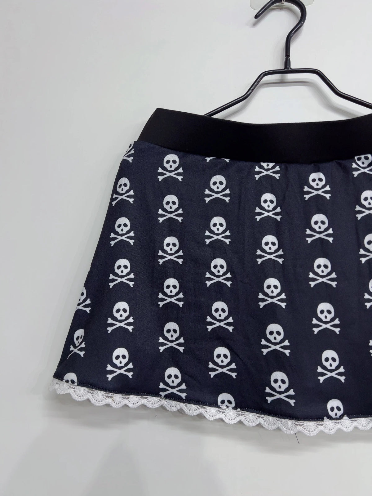 Women's Skull Print Mini Skirt with Lace Trim