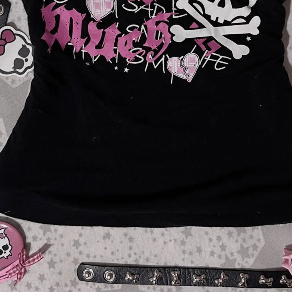 Black Graphic Skull and Crossbones T-Shirt