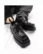 Men's Black Leather Platform Oxfords – Square Toe Lace-Up