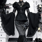 Women's Black Long-Sleeve Gothic Top