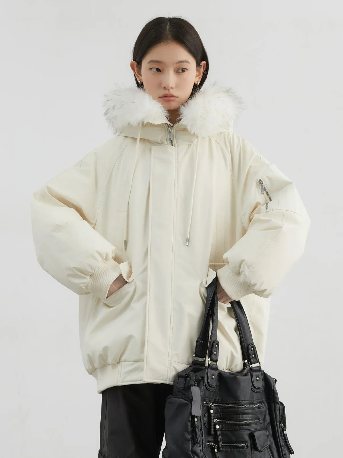 Women's Hooded Parka Jacket with Zip Closure and Utility Pockets
