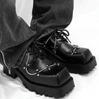 Men's Black Leather Platform Oxfords – Square Toe Lace-Up