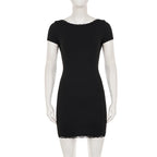 Black Lace-Trim Open-Back Mini Dress