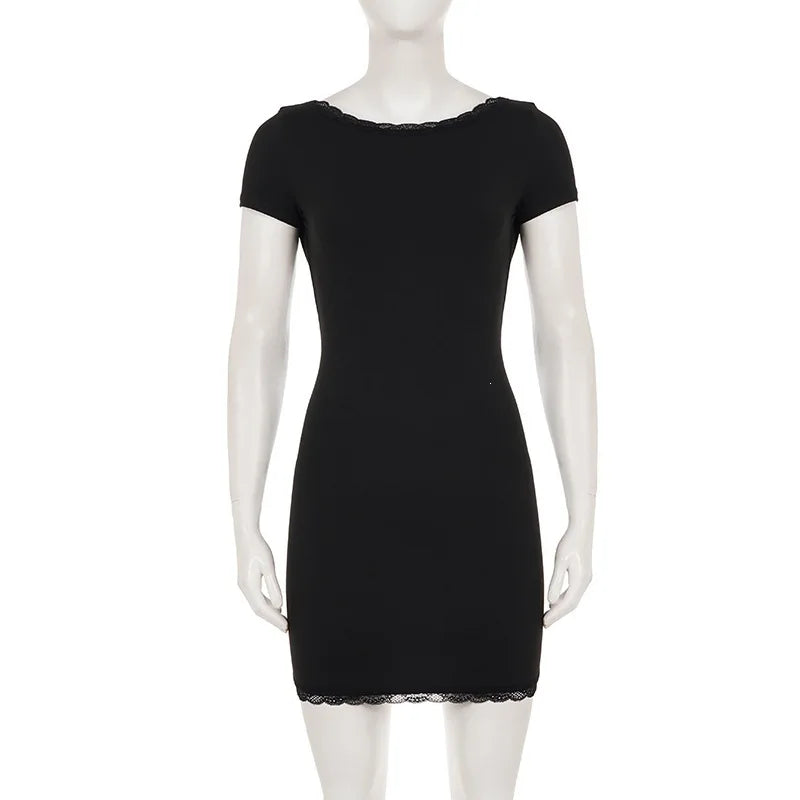 Black Lace-Trim Open-Back Mini Dress