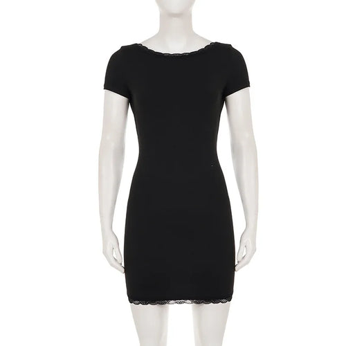 Black Lace-Trim Open-Back Mini Dress