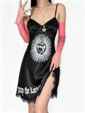 Black Graphic Lace-Trim Mini Dress