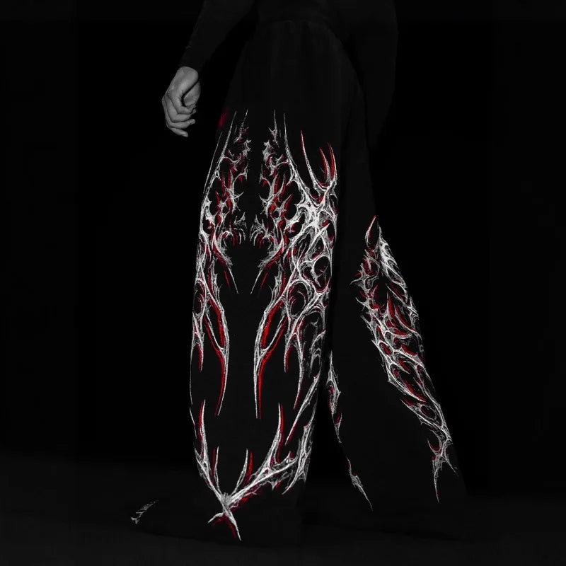 Grunge Wide-Leg Graphic Sweatpants with Drawstring Waist