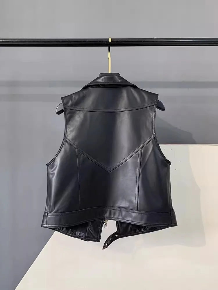 Women's Black Leather Biker Vest
