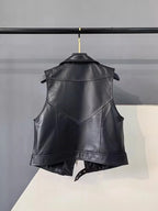 Women's Black Leather Biker Vest
