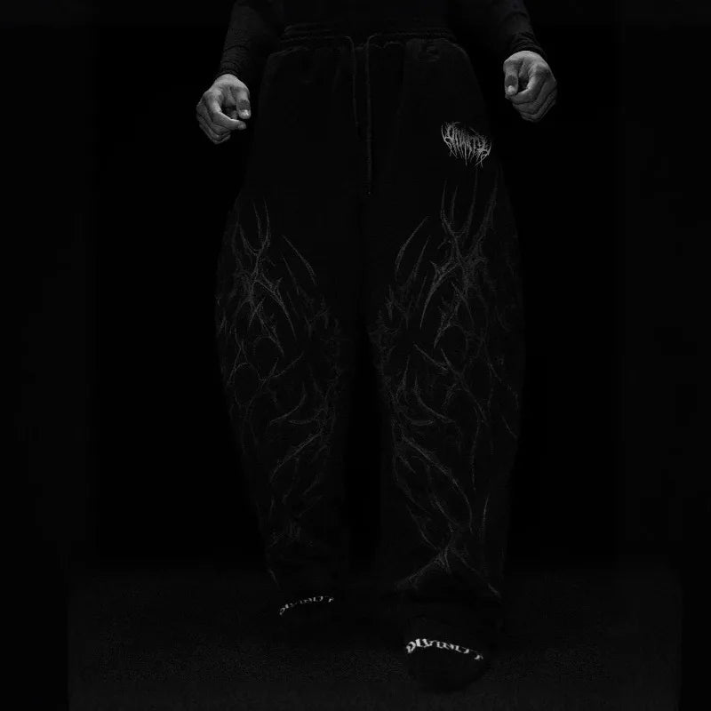 Grunge Wide-Leg Graphic Sweatpants with Drawstring Waist