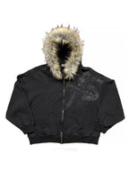 Women's Faux Fur Collar Graphic Zip-Up Hoodie