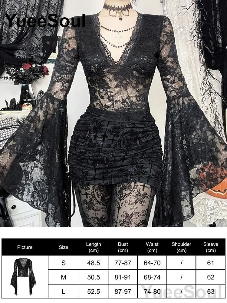 Women's Black Long-Sleeve Gothic Top