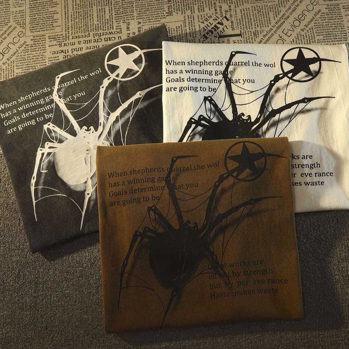 Grunge Spider Graphic Cotton T-Shirt