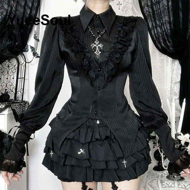 Women's Black Lace Long-Sleeve Top