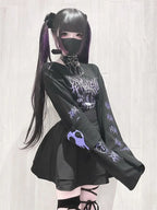 Black Gothic Graphic Long-Sleeve Tunic Top