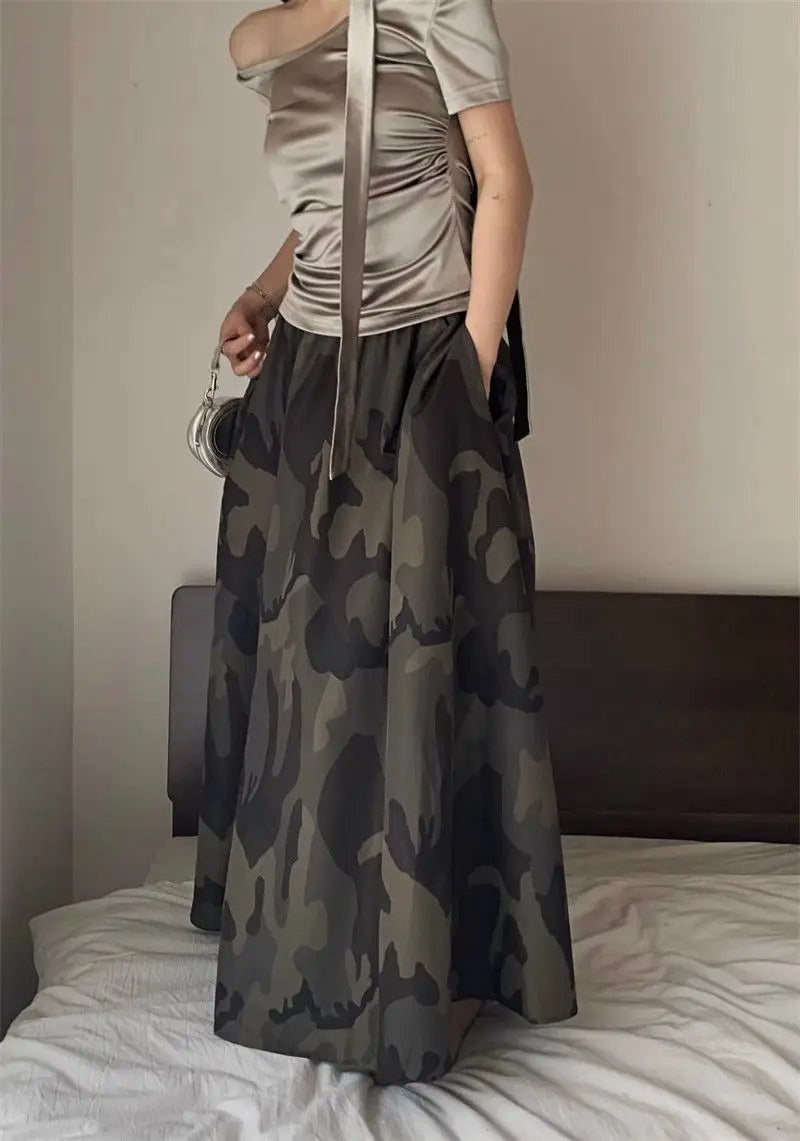 Women's High-Waisted A-Line Camouflage Skirt
