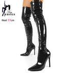 Black Patent Leather Over-the-Knee Stiletto Boots