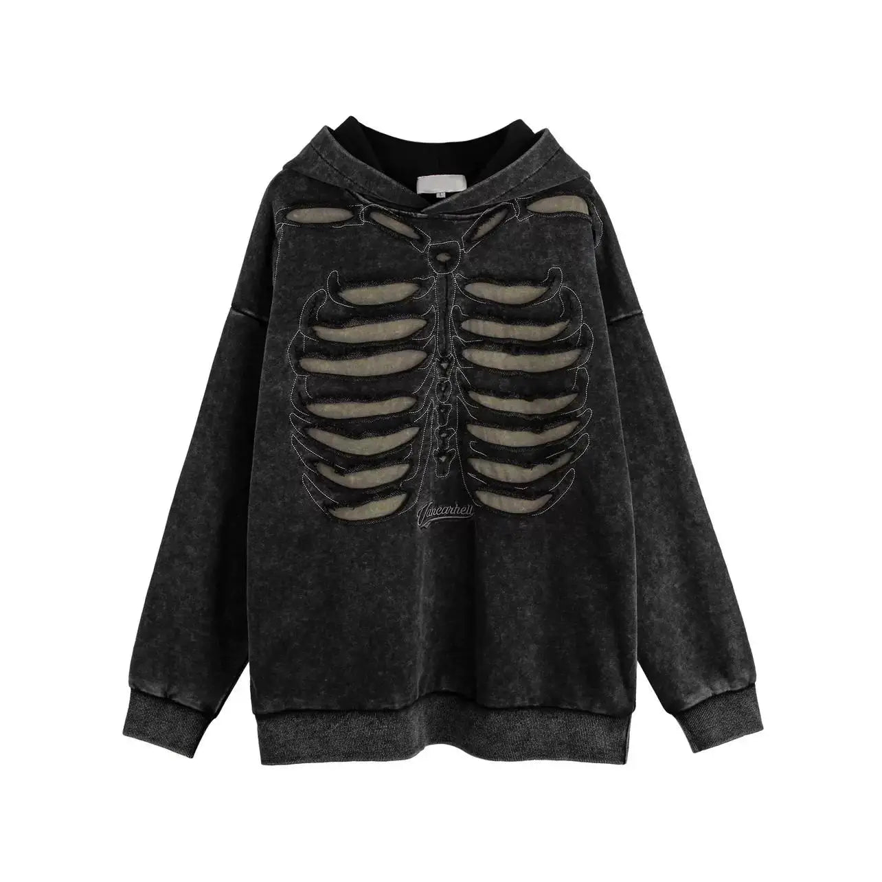 Skeleton Graphic Distressed Pullover Hoodie