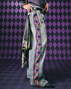 JoJo Wide-Leg Jeans with Zippered Printed Side Panels