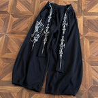 Gothic Graphic Wide-Leg Sweatpants with Drawstring Waist