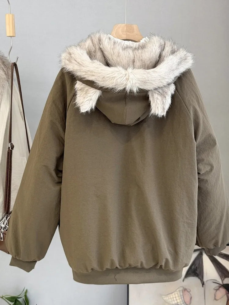 Women's Faux-Fur Hooded Padded Jacket with Zip Front