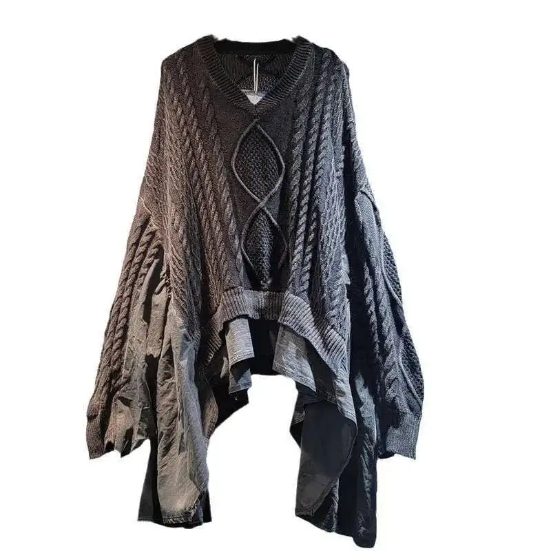 Women's Cable-Knit V-Neck Patchwork Sweater