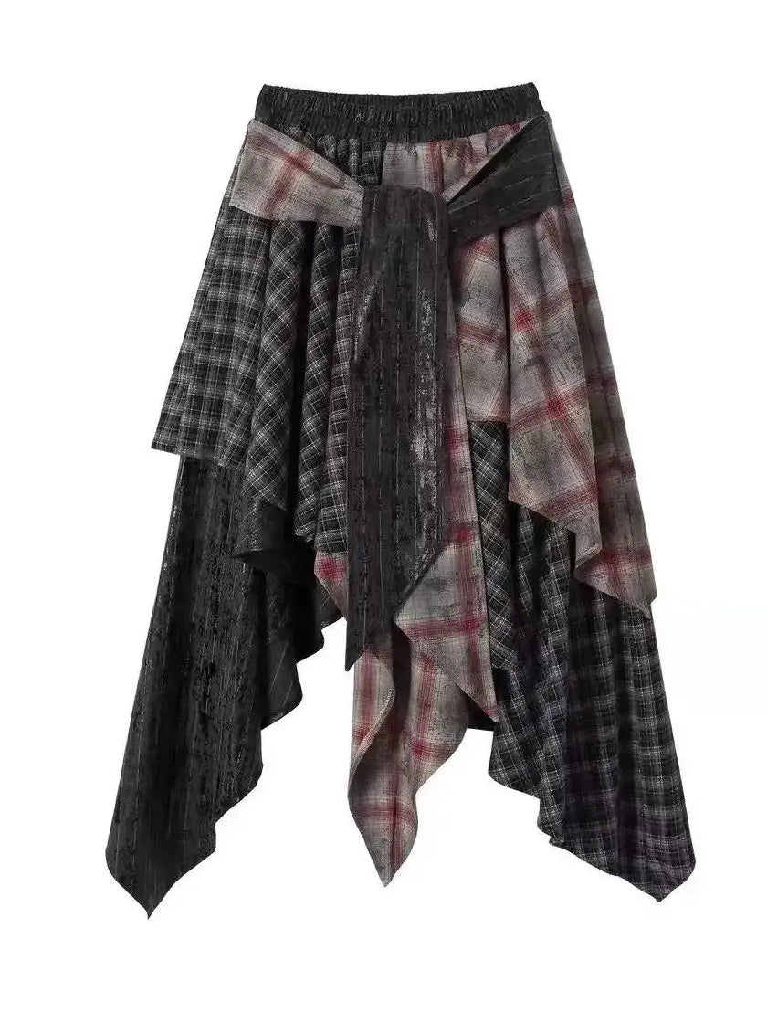 Women's Asymmetrical Patchwork Plaid Skirt