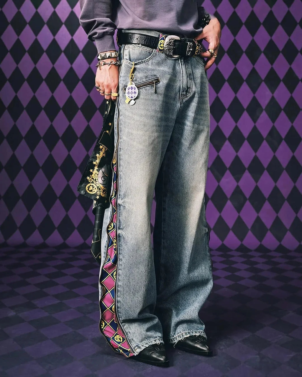 JoJo Wide-Leg Jeans with Zippered Printed Side Panels
