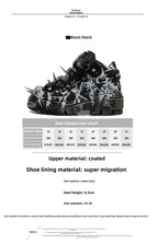 Grunge Black-and-White Graffiti Platform High-Top Shoes with Spikes