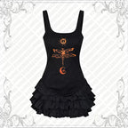 Black Gothic Dragonfly Graphic Ruffle Mini Dress