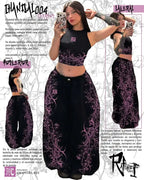 Black and Pink Japanese Floral Wide-Leg Pants
