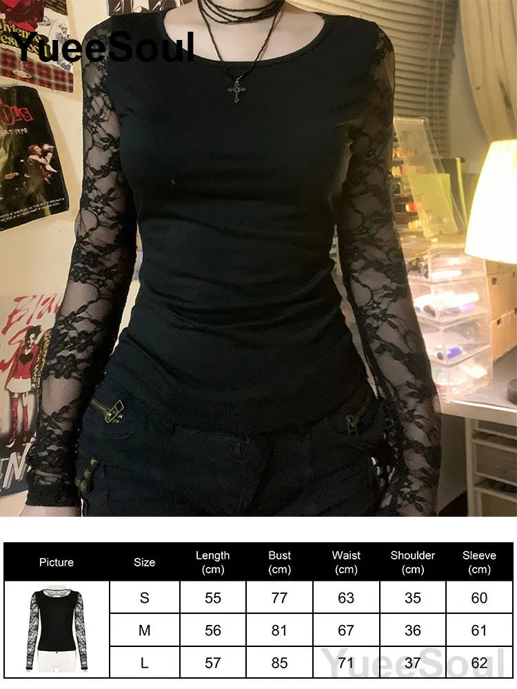 Women's Black Long-Sleeve Gothic Top