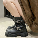 Women's Knee-High Platform Boots with Belt Detail and Square Toe